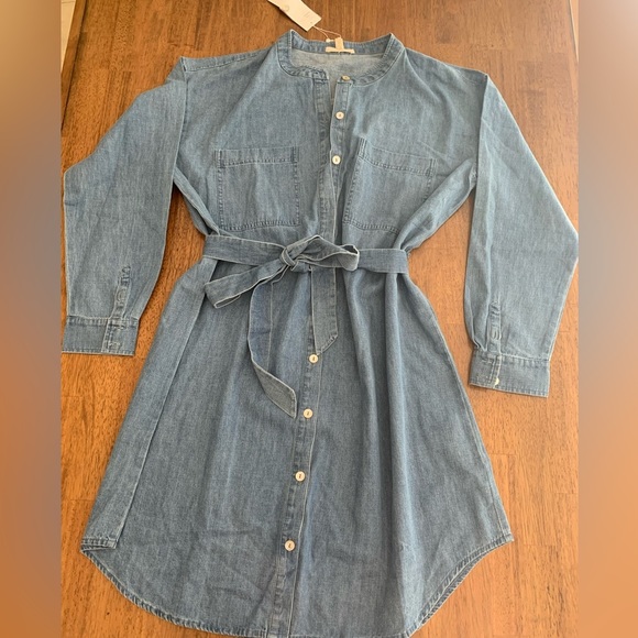 NWT Eileen Fisher Mandarin Collar Denim Tencel Dress SZ S - Picture 6 of 16